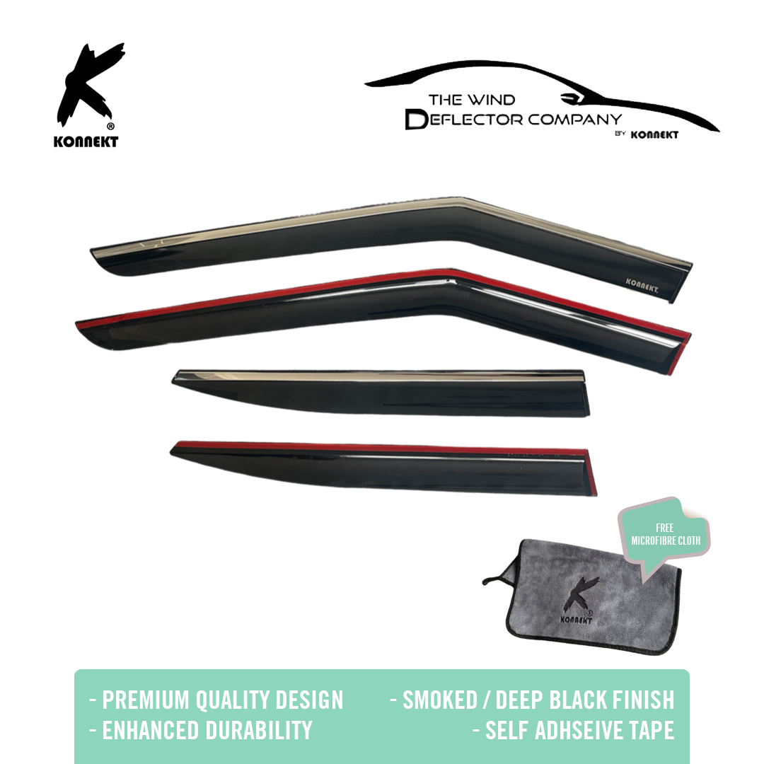 KONNEKT Wind Deflector Set for Kia EV6 2021 - 2025 | 4 Pc Set with Chrome Lining